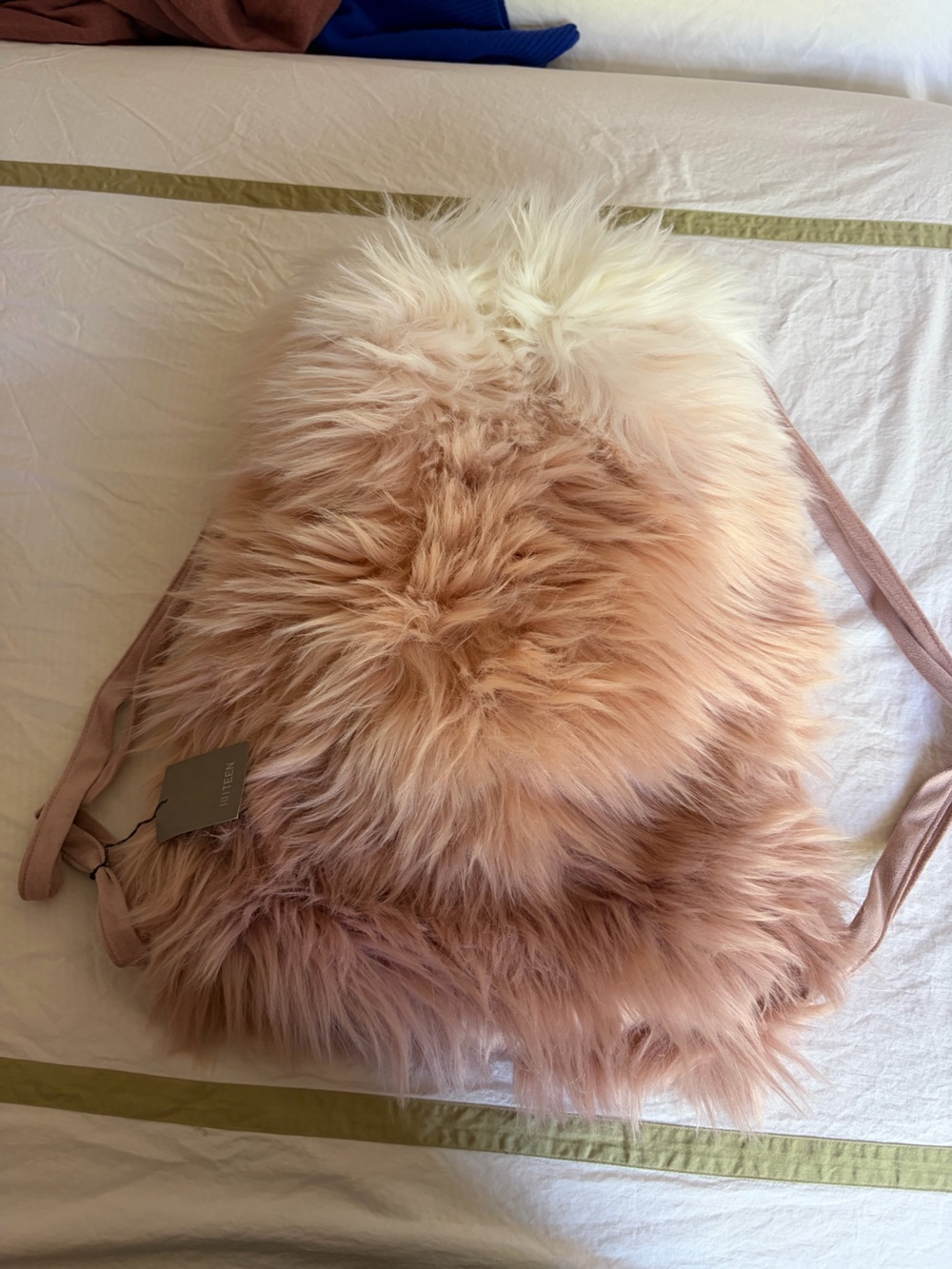 RH TEEN NWT Kashmir Faux Fur Pull String bag in pink and white ombré fur, NWT!!